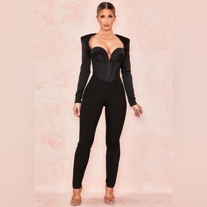HOUSE OF CB | ‘Zoey’ Black Satin Corset Jumpsuit